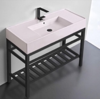 Console Bathroom Sink Pink Console Sink With Matte Black Base, Modern, 40
